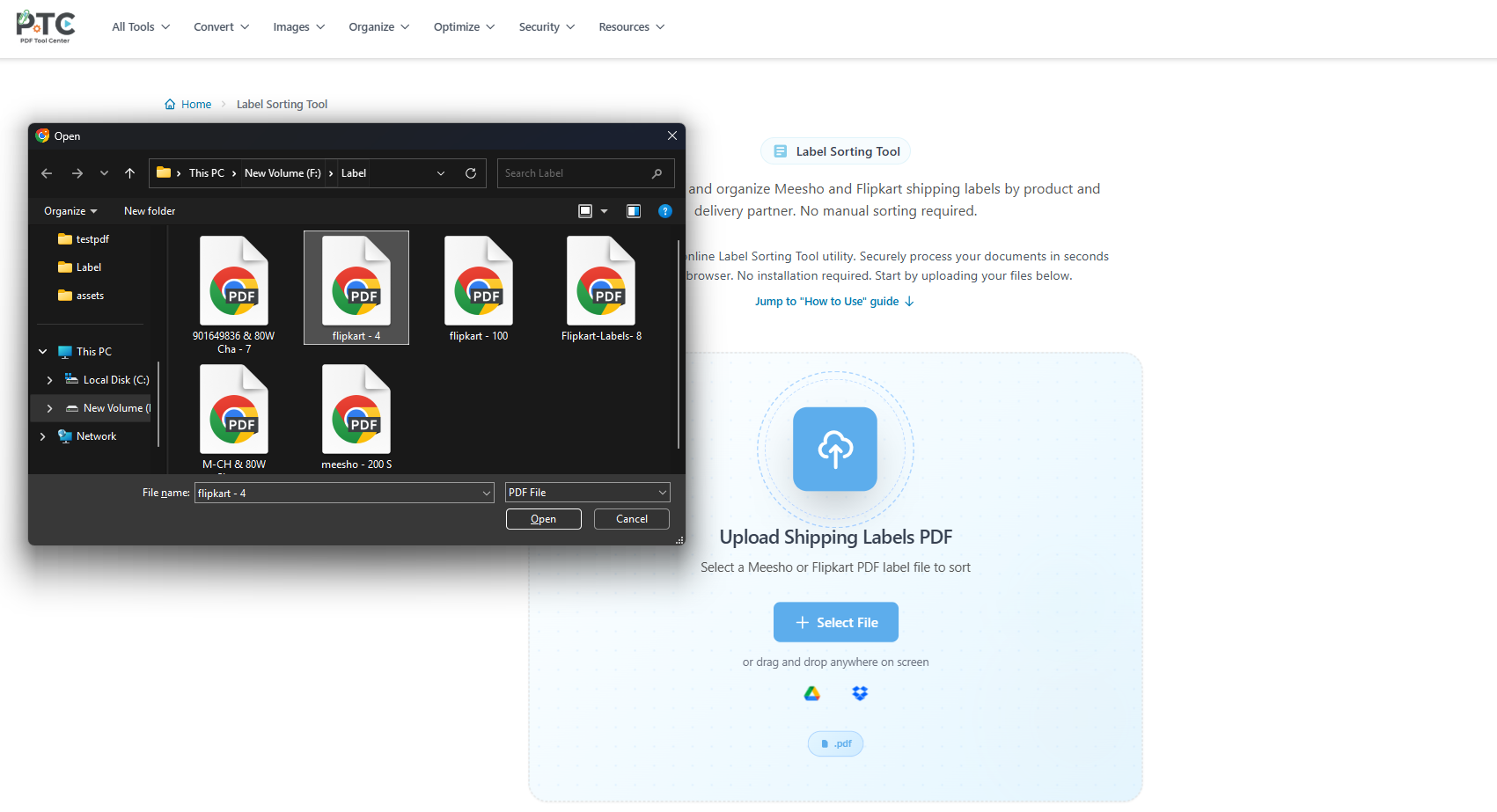 Upload Labels PDF